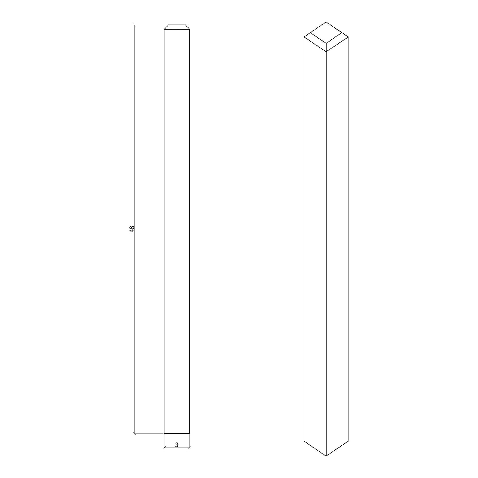 Contemporary 3" 4000 Turned Newel w/Chamfered Top (4000-48, 4000-60)