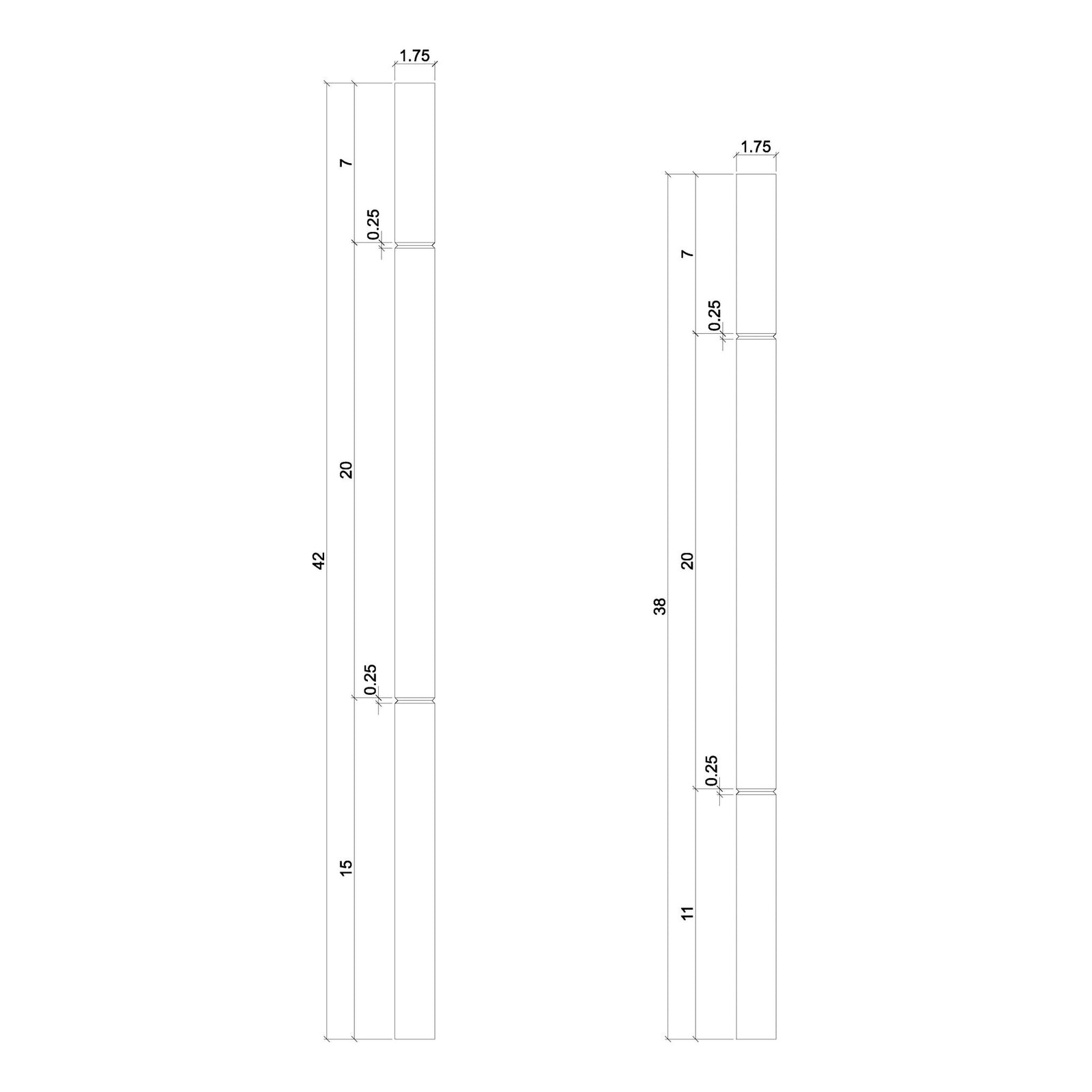 Contemporary Elegant Rise Chamfered Square Top Baluster in 1 - 1/4" or 1 - 3/4" (5034C, 5038C, 5042C, 5334C, 5338C, 5342C) - Stair Parts USA