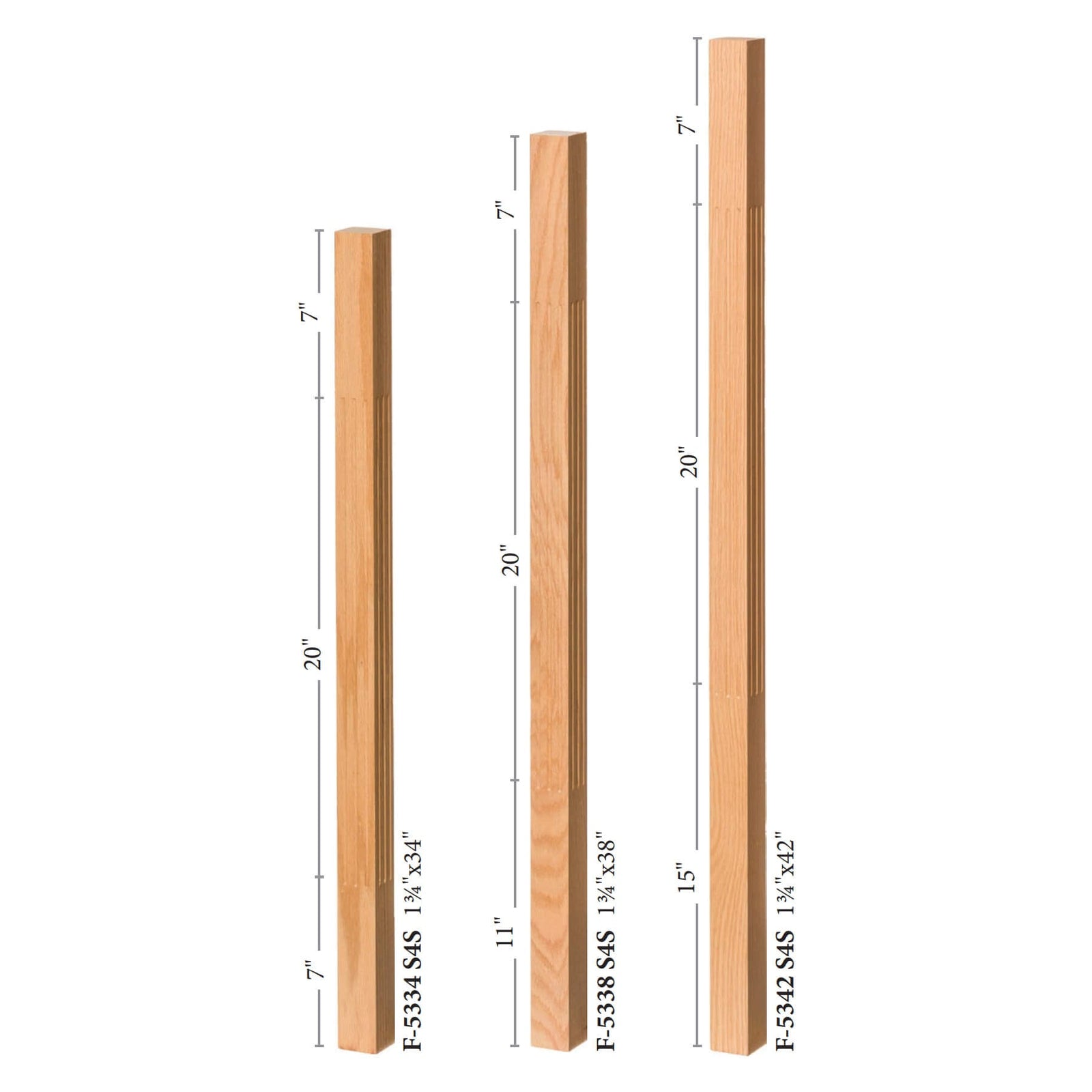Contemporary Elegant Rise FLUTED Square Top Baluster (5034F, 5334F) - Stair Parts USA