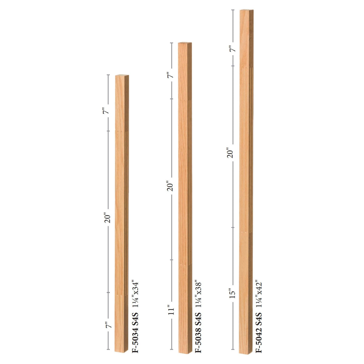 Contemporary Elegant Rise FLUTED Square Top Baluster (5034F, 5334F) - Stair Parts USA