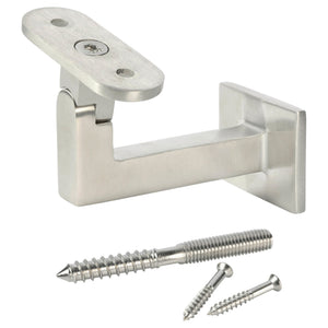 The Carolina Contemporary Handrail Bracket (3004) in satin black finish features an oval mounting plate and rectangular base, shown with three installation screws.