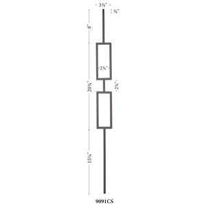 Contemporary Series 1/2" Square 3 - 3/4" x 44"H Double Rectangle Hollow Iron Baluster (9091CS) - Stair Parts USA
