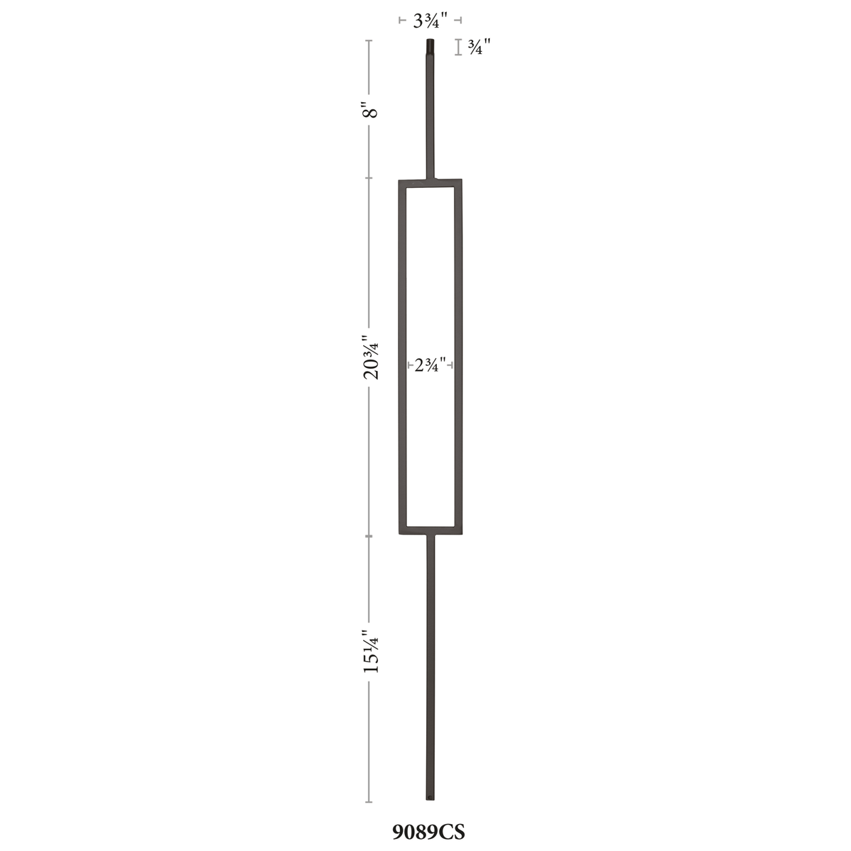 Contemporary Series 1/2" Square 3 - 3/4" x 44"H Single Rectangle Hollow Iron Baluster (9089CS) - Stair Parts USA