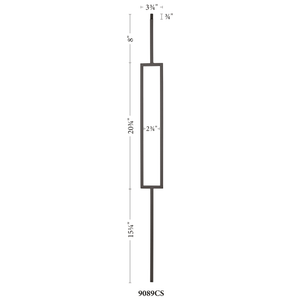 Contemporary Series 1/2" Square 3 - 3/4" x 44"H Single Rectangle Hollow Iron Baluster (9089CS) - Stair Parts USA