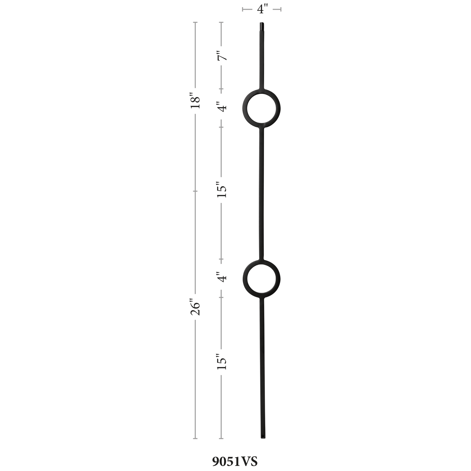 Contemporary Series 1/2" Square - 4" x 44"H Double Circle Hollow Iron Baluster (9051VS) - Stair Parts USA