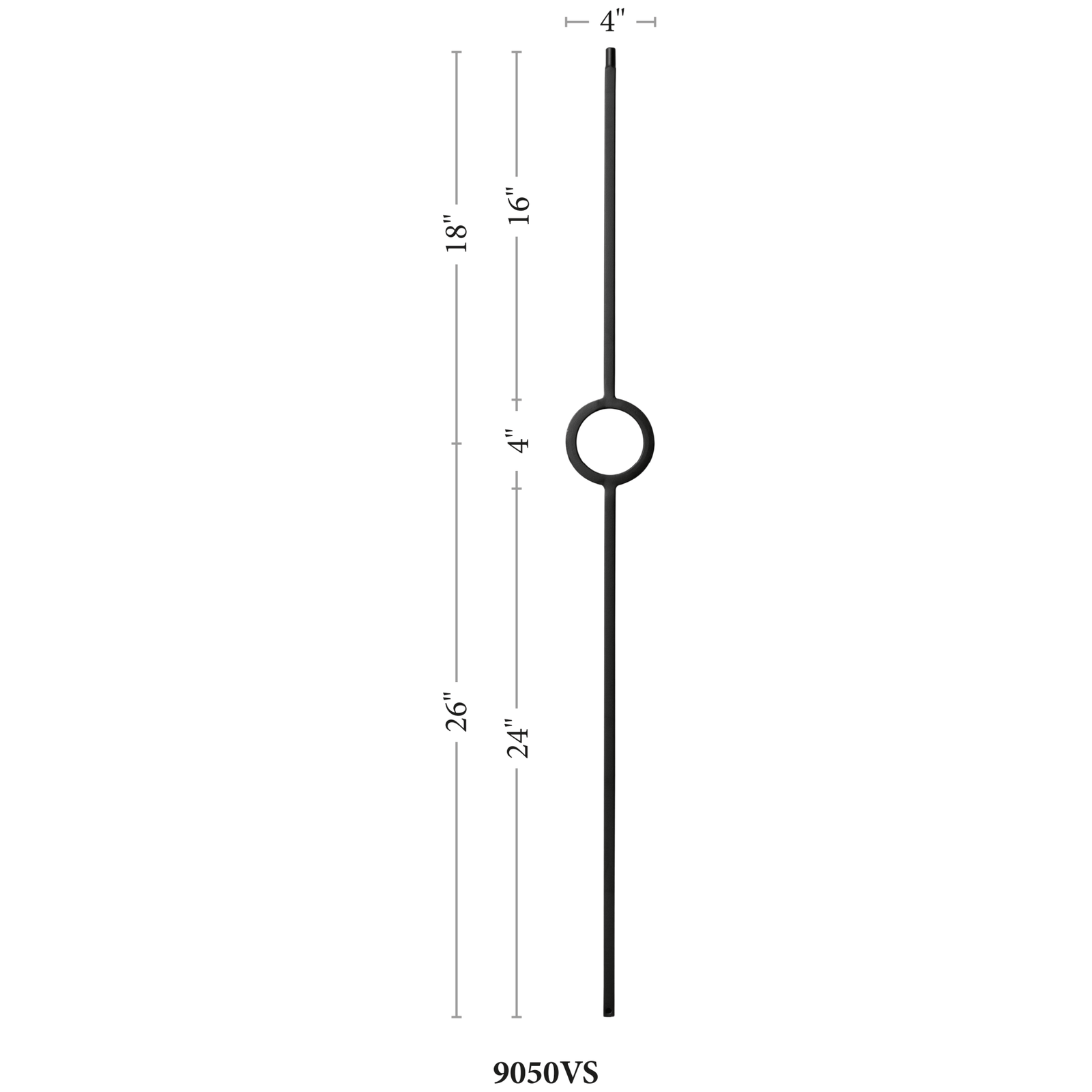 Contemporary Series 1/2" Square - 4" x 44"H Single Circle Hollow Iron Baluster (9050VS) - Stair Parts USA