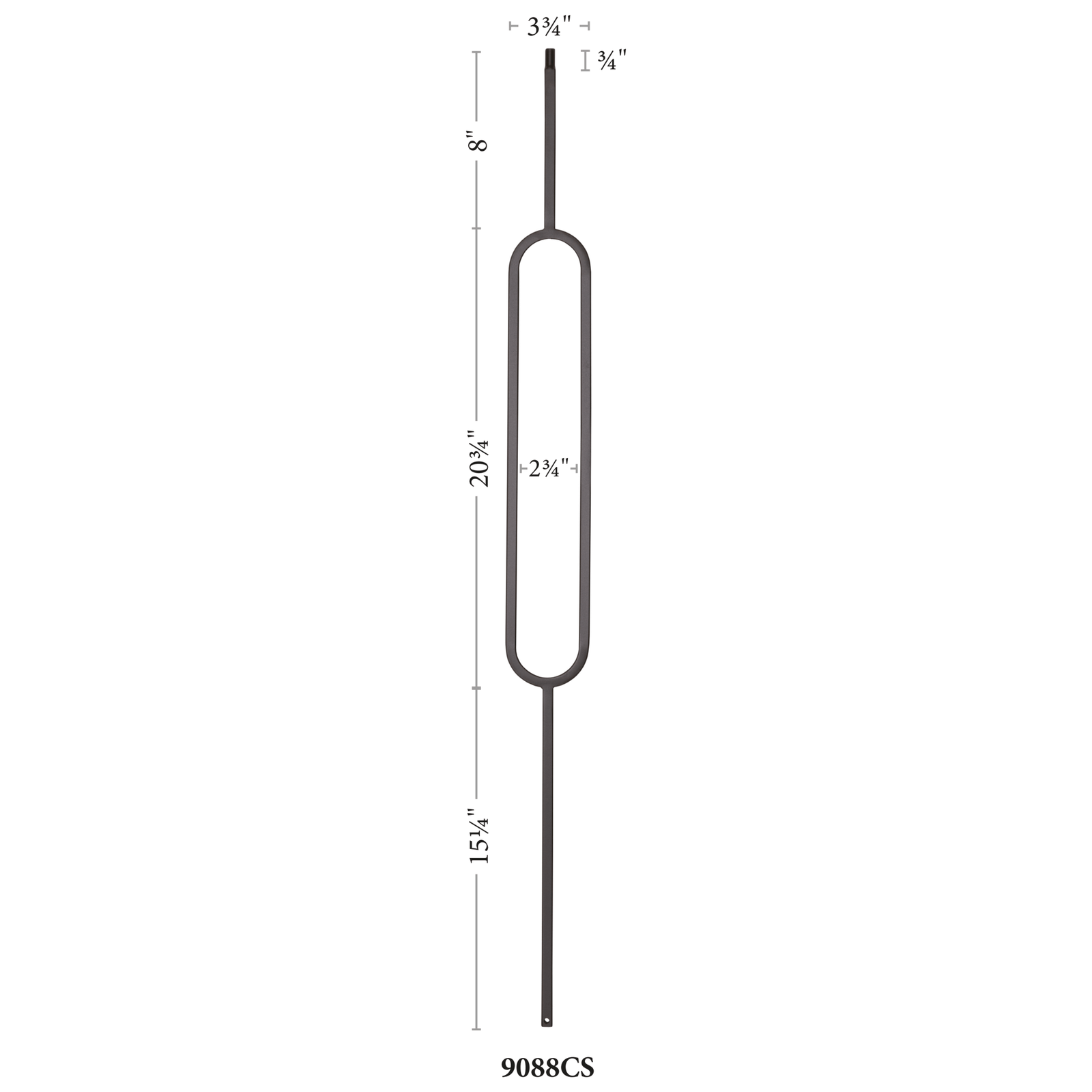 Contemporary Series Oval 1/2" Square 3 - 3/4" x 44"H Hollow Iron Baluster (9088CS) - Stair Parts USA