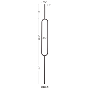 Contemporary Series Oval 1/2" Square 3 - 3/4" x 44"H Hollow Iron Baluster (9088CS) - Stair Parts USA