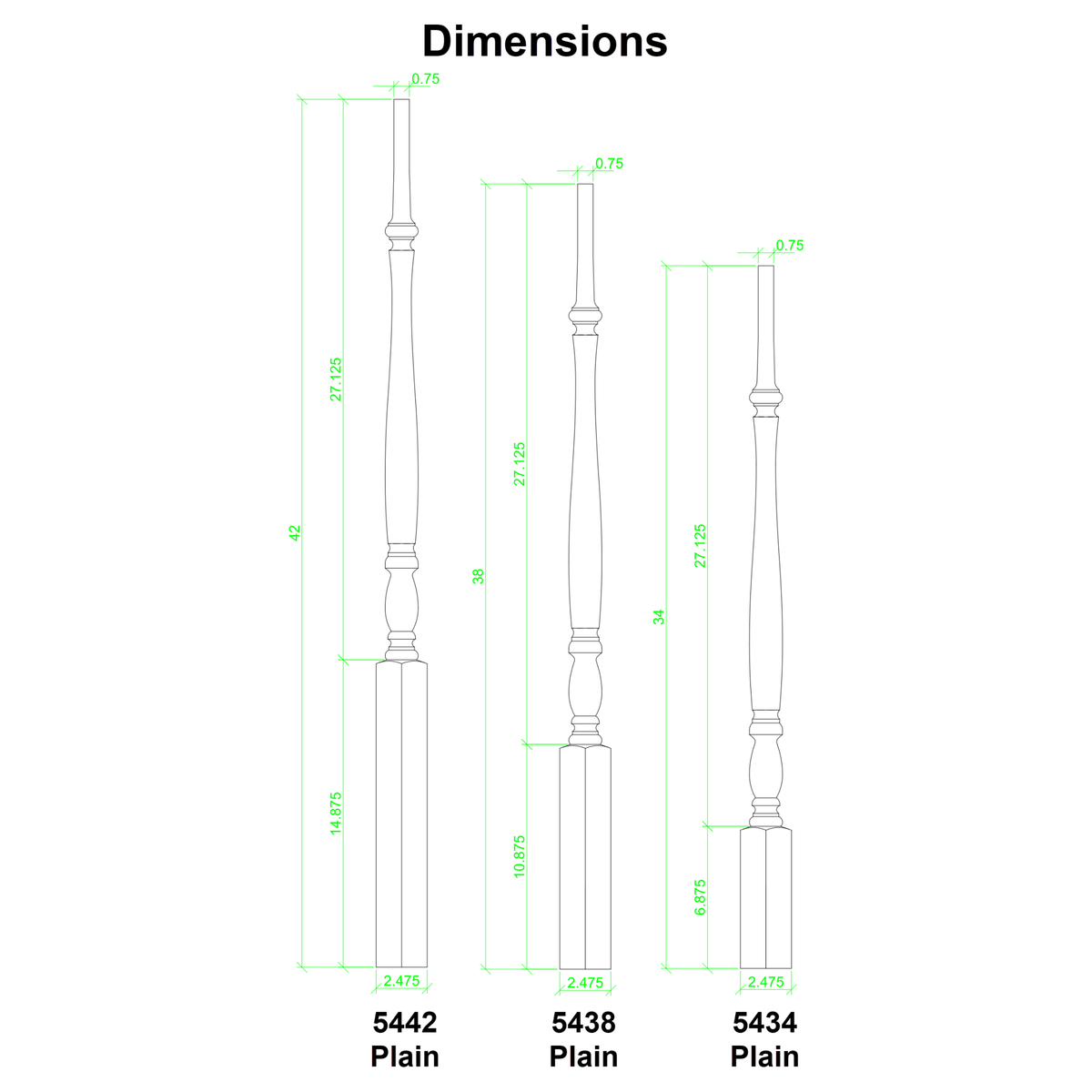 Country 1 - 3/4" 5434R Elegant Rise Reeded (1 - 2 Weeks) Pin Top Baluster - Stair Parts USA