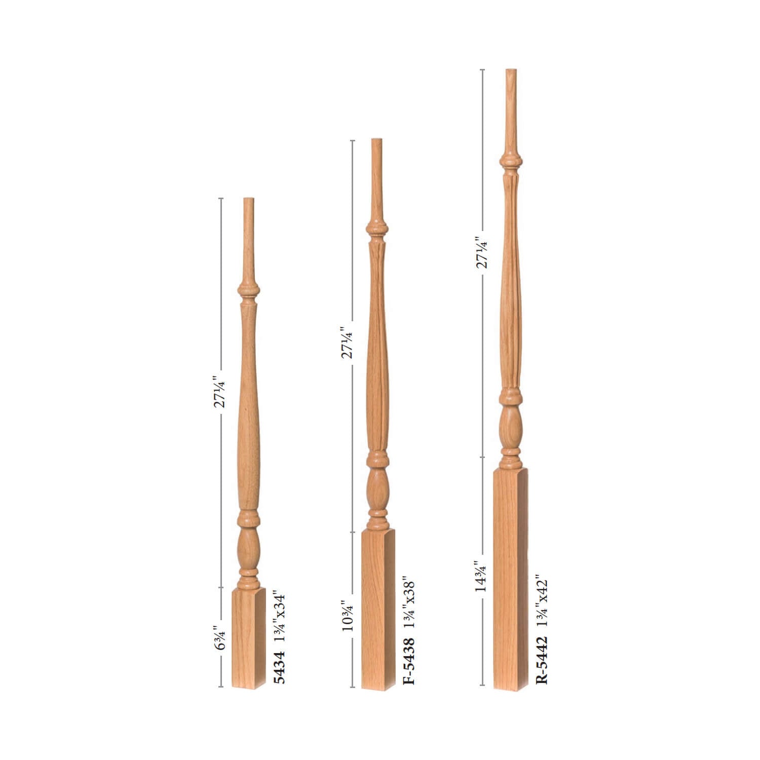 Country 1 - 3/4" 5434R Elegant Rise Reeded (1 - 2 Weeks) Pin Top Baluster - Stair Parts USA