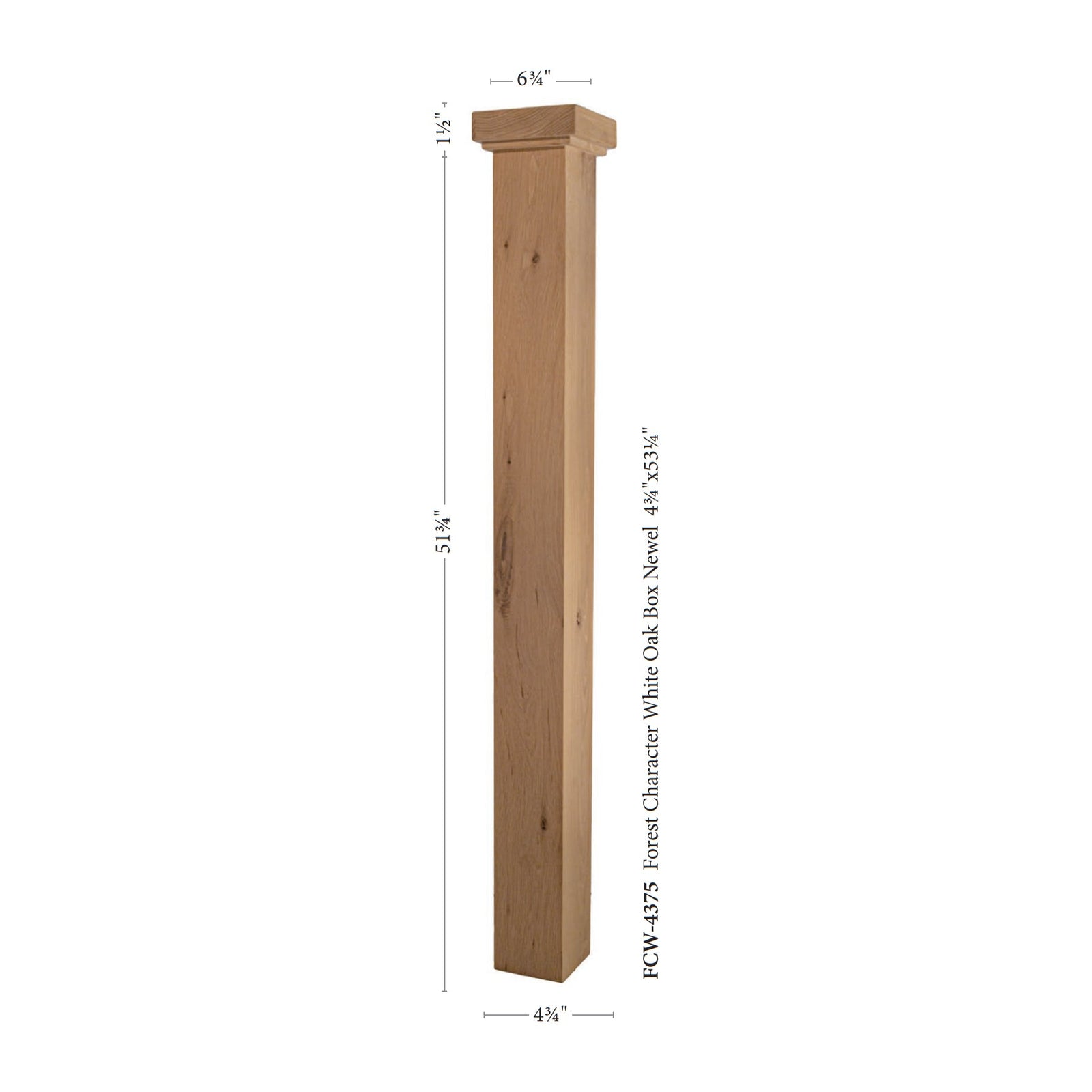 Forest Character White Oak 4 - 3/4" x 53" Hollow Box Newel (FCW - 4375) - Stair Parts USA