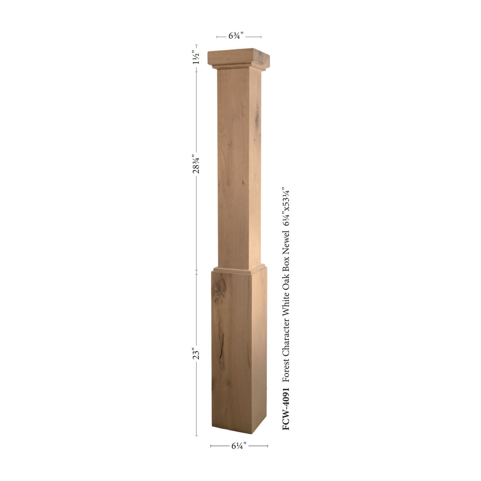 Forest Character White Oak 6 - 1/4" x 53" Hollow Box Newel (FCW - 4091) - Stair Parts USA