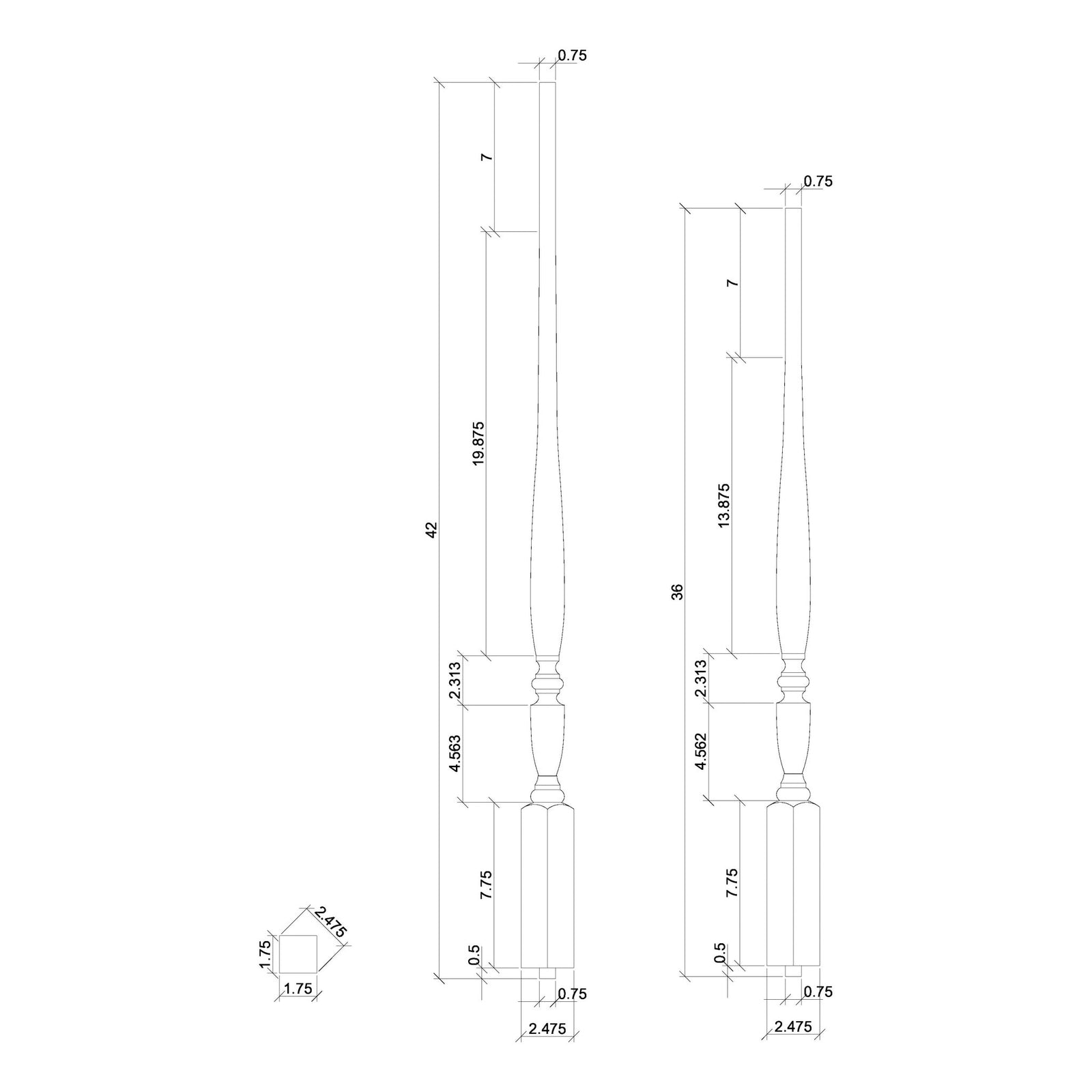 Georgia 1-3/4" Structural Rise Pin Top Baluster / TWISTED (2025T)