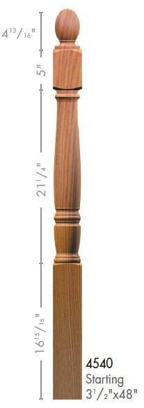 Georgia 3 - 1/2" x 48" 4540 Turned Newel w/Plain Pineapple Top (4540, 4540F, 4540T) - Stair Parts USA