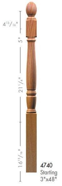 Georgia 3" x 48" 4740 Turned Newel w/Plain Pineapple Top (4740, 4740F, 4740T) - Stair Parts USA