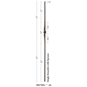 Gothic Series 9/16" Square x 44"H Single Knuckle with Hammered Bar Hollow Iron Baluster (9017HG) - Stair Parts USA