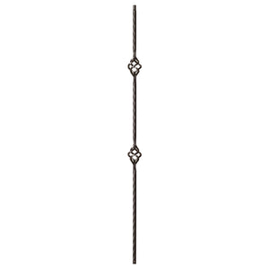Hammered Edge Series 9/16" Square x 44"H Double Basket with Hammered Edge Hollow Iron Baluster (9028HE) - Stair Parts USA