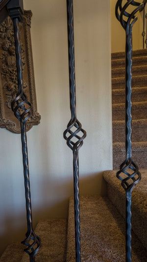 Hammered Edge Series 9/16" Square x 44"H Double Basket with Hammered Edge Hollow Iron Baluster (9028HE) - Stair Parts USA
