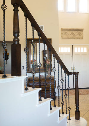 Hammered Edge Series 9/16" Square x 44"H Double Basket with Hammered Edge Hollow Iron Baluster (9028HE) - Stair Parts USA