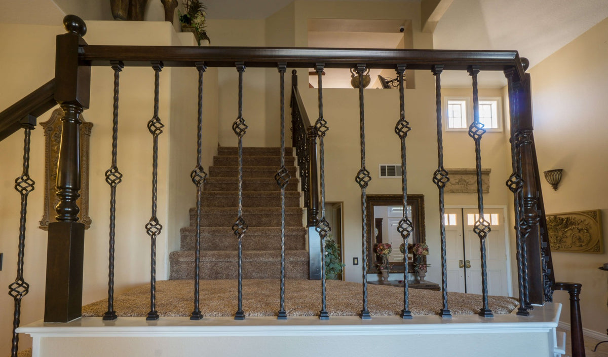 Hammered Edge Series 9/16" Square x 44"H Double Basket with Hammered Edge Hollow Iron Baluster (9028HE) - Stair Parts USA