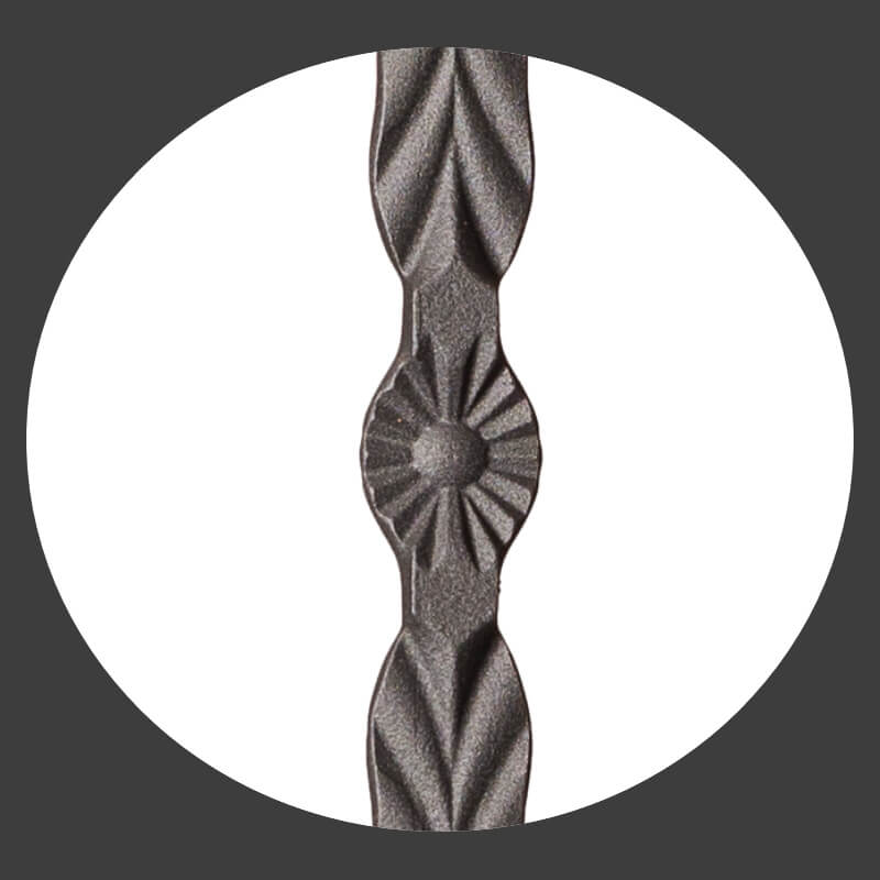 Hammered Edge Series 9/16" Square x 44"H Double Feather with Hammered Edge Hollow Iron Baluster (9022HE) - Stair Parts USA