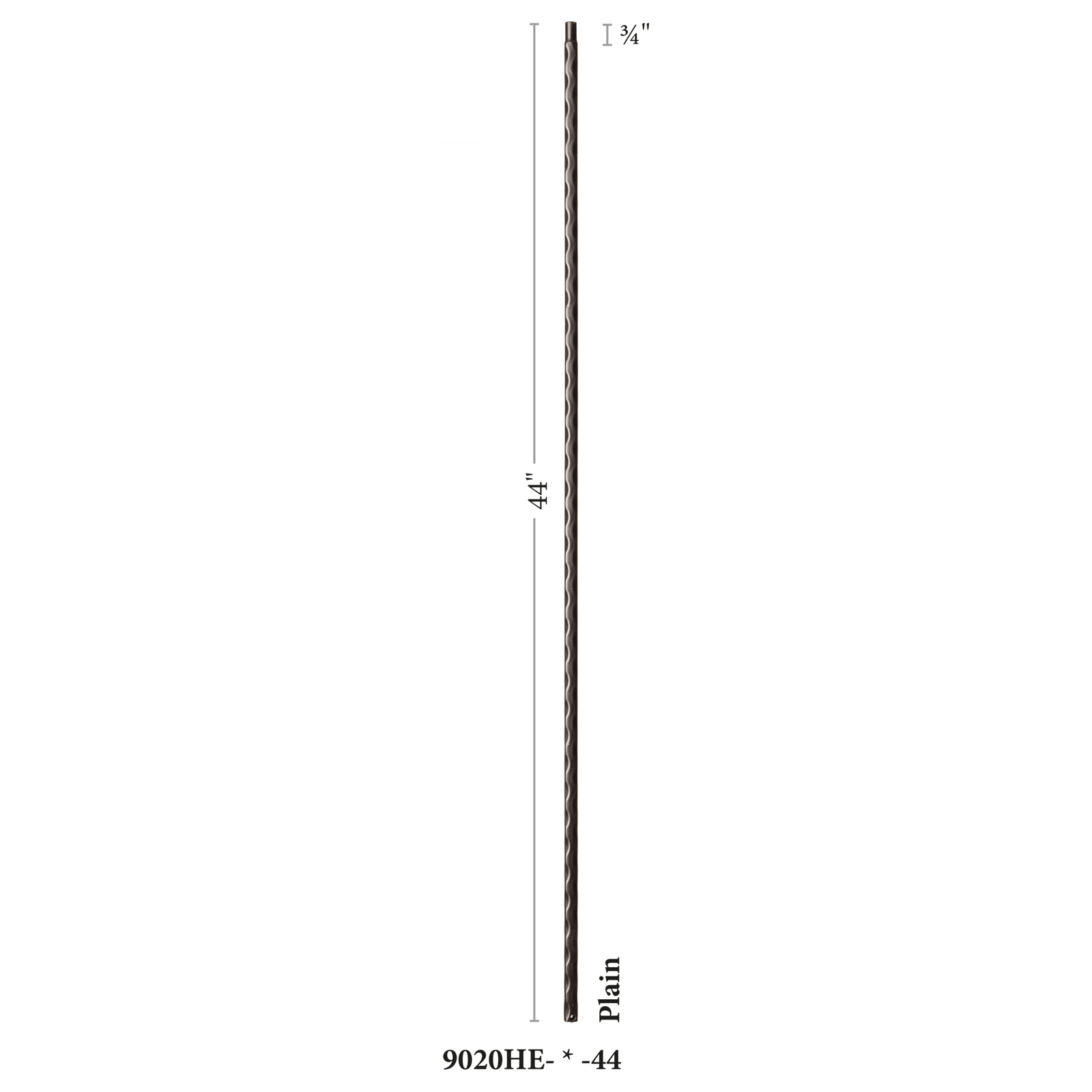 Hammered Edge Series 9/16" Square x 44"H Plain Bar with Hammered Edge Hollow Iron Baluster (9020HE) - Stair Parts USA
