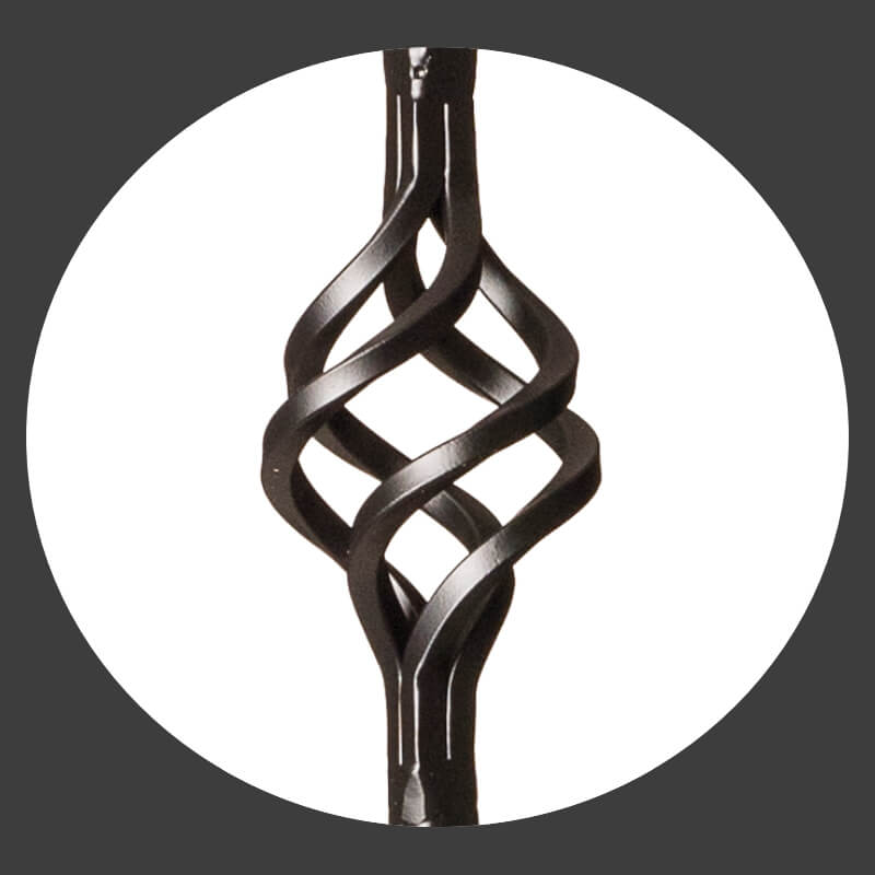 Hammered Edge Series 9/16" Square x 44"H Single Basket with Hammered Edge Hollow Iron Baluster (9027HE) - Stair Parts USA