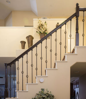 Hammered Edge Series 9/16" Square x 44"H Single Basket with Hammered Edge Hollow Iron Baluster (9027HE) - Stair Parts USA
