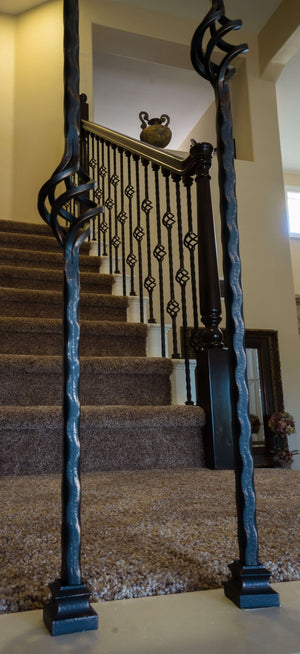 Hammered Edge Series 9/16" Square x 44"H Single Basket with Hammered Edge Hollow Iron Baluster (9027HE) - Stair Parts USA