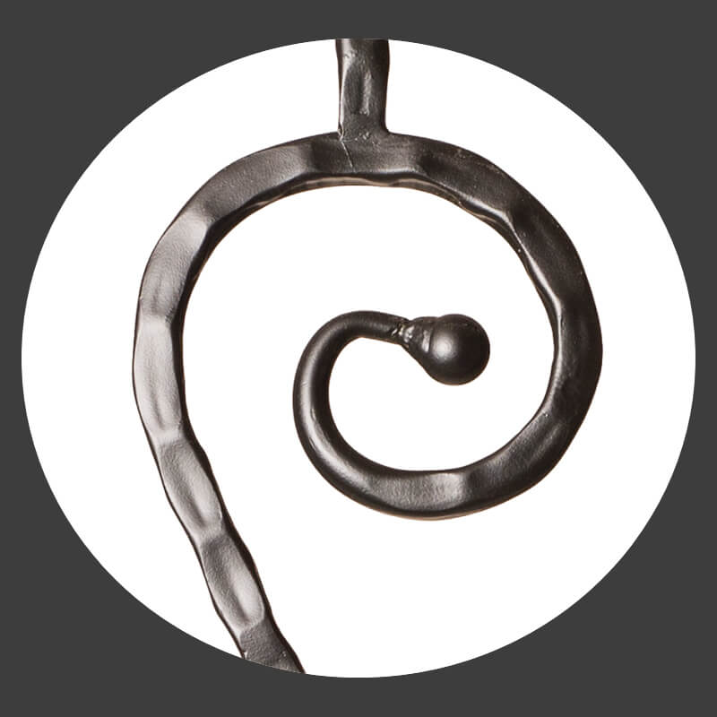 Hammered Face Series 9/16" Square x 44 - 3/32"H 5" x 14 - 1/2" "S" Scroll and Ball with Hammered Face - Hollow Iron Baluster (9034HF) - Stair Parts USA