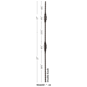 Hammered Face Series 9/16" Square x 44 - 3/32"H Double Knob with Hammered Face - Hollow Iron Baluster (9046HF) - Stair Parts USA