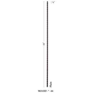 Hammered Face Series 9/16" Square x 44-3/32"H Plain Bar with Hammered Face - Hollow Iron Baluster (9031HF)