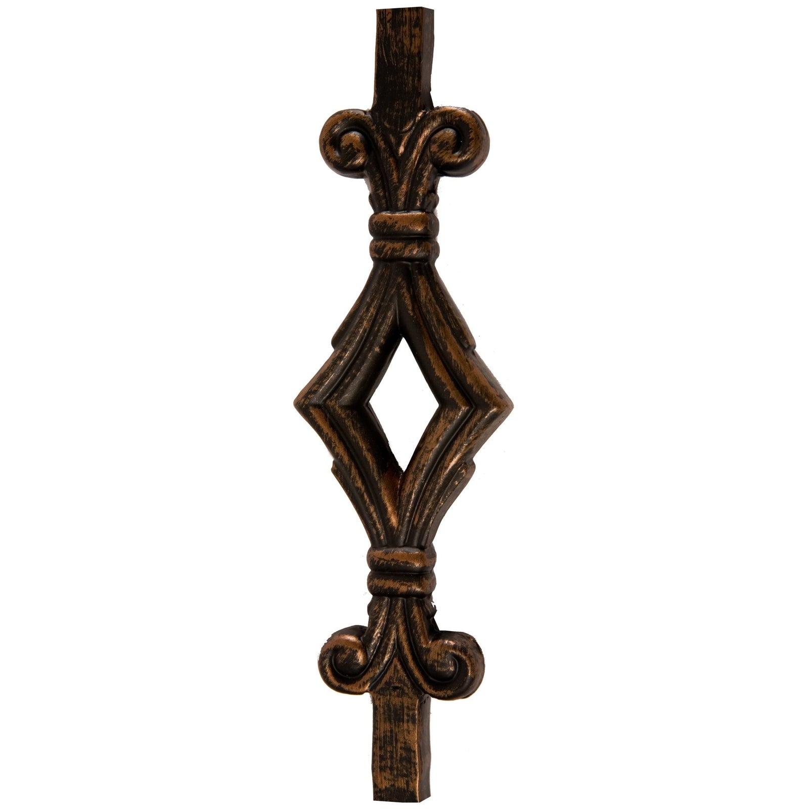 Hammered Face Series 9/16" Square x 44"H Double Diamond with Hammered Face - Hollow Iron Baluster (9041HF) - Stair Parts USA