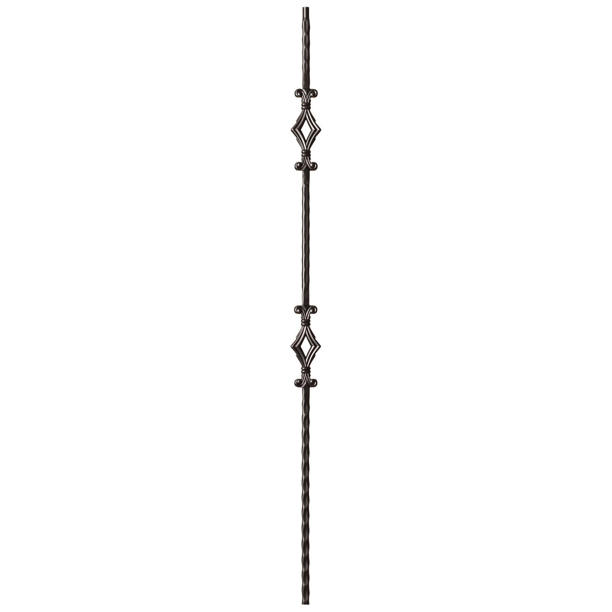 Hammered Face Series 9/16" Square x 44"H Double Diamond with Hammered Face - Hollow Iron Baluster (9041HF) - Stair Parts USA