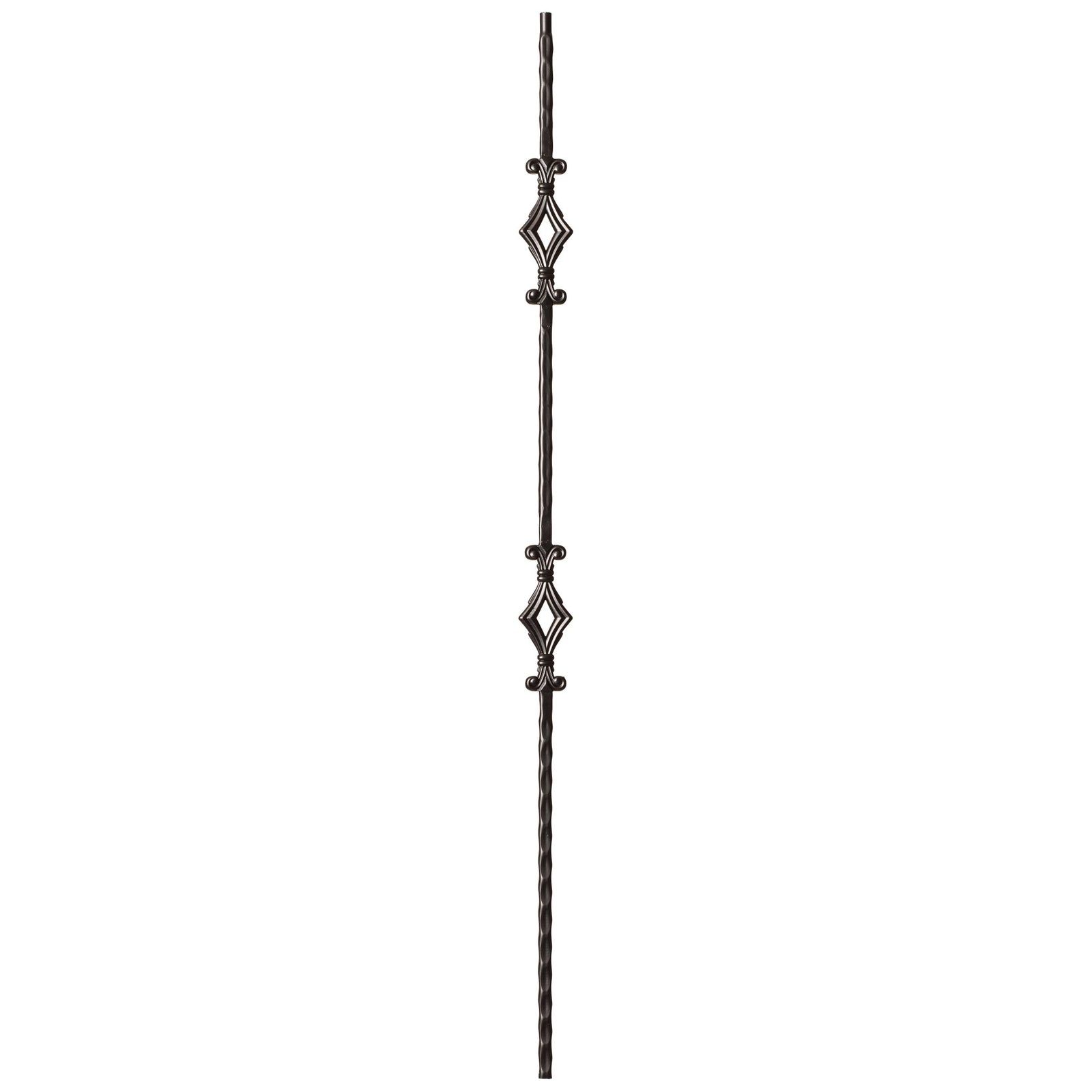 Hammered Face Series 9/16" Square x 44"H Double Diamond with Hammered Face - Hollow Iron Baluster (9041HF) - Stair Parts USA