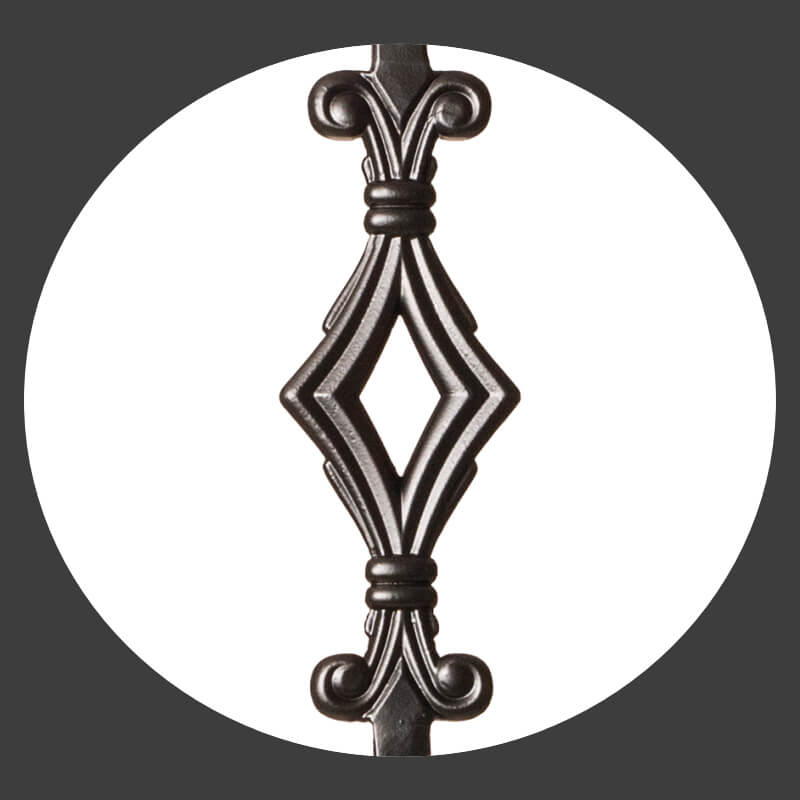 Hammered Face Series 9/16" Square x 44"H Double Diamond with Hammered Face - Hollow Iron Baluster (9041HF) - Stair Parts USA