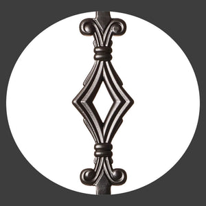 Hammered Face Series 9/16" Square x 44"H Single Diamond with Hammered Face - Hollow Iron Baluster (9040HF) - Stair Parts USA