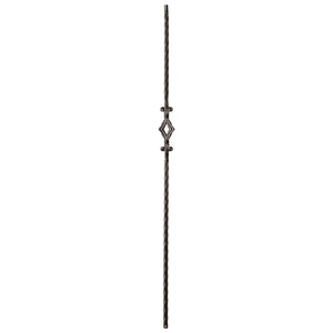 Hammered Face Series 9/16" Square x 44"H Single Diamond with Hammered Face - Hollow Iron Baluster (9040HF) - Stair Parts USA