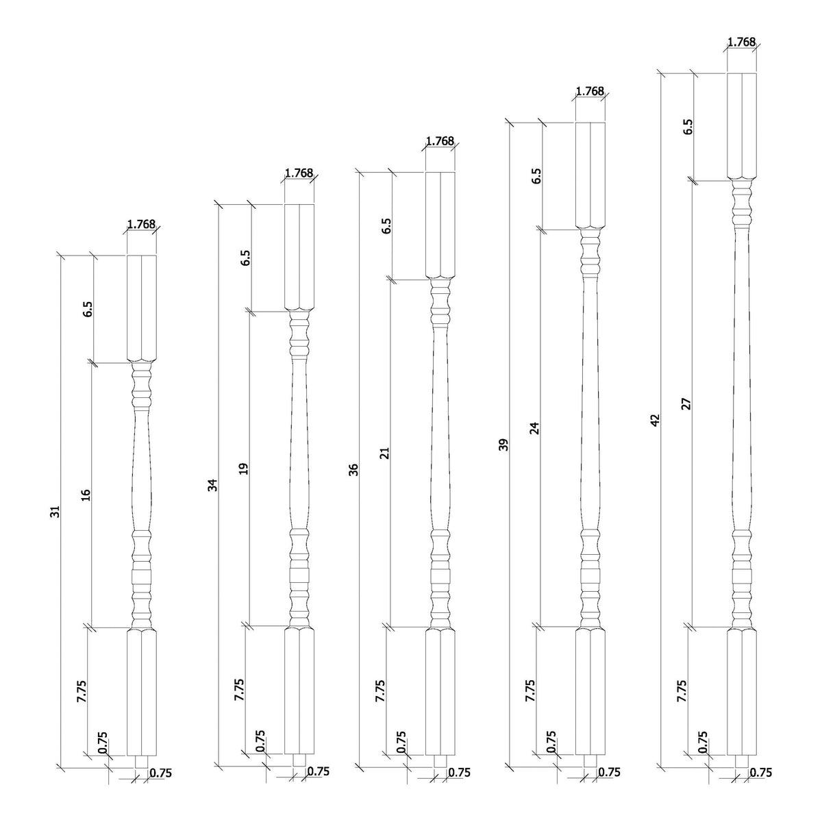 Hampton 1 - 1/4" 5205 Structural Rise Square Top Baluster - Stair Parts USA