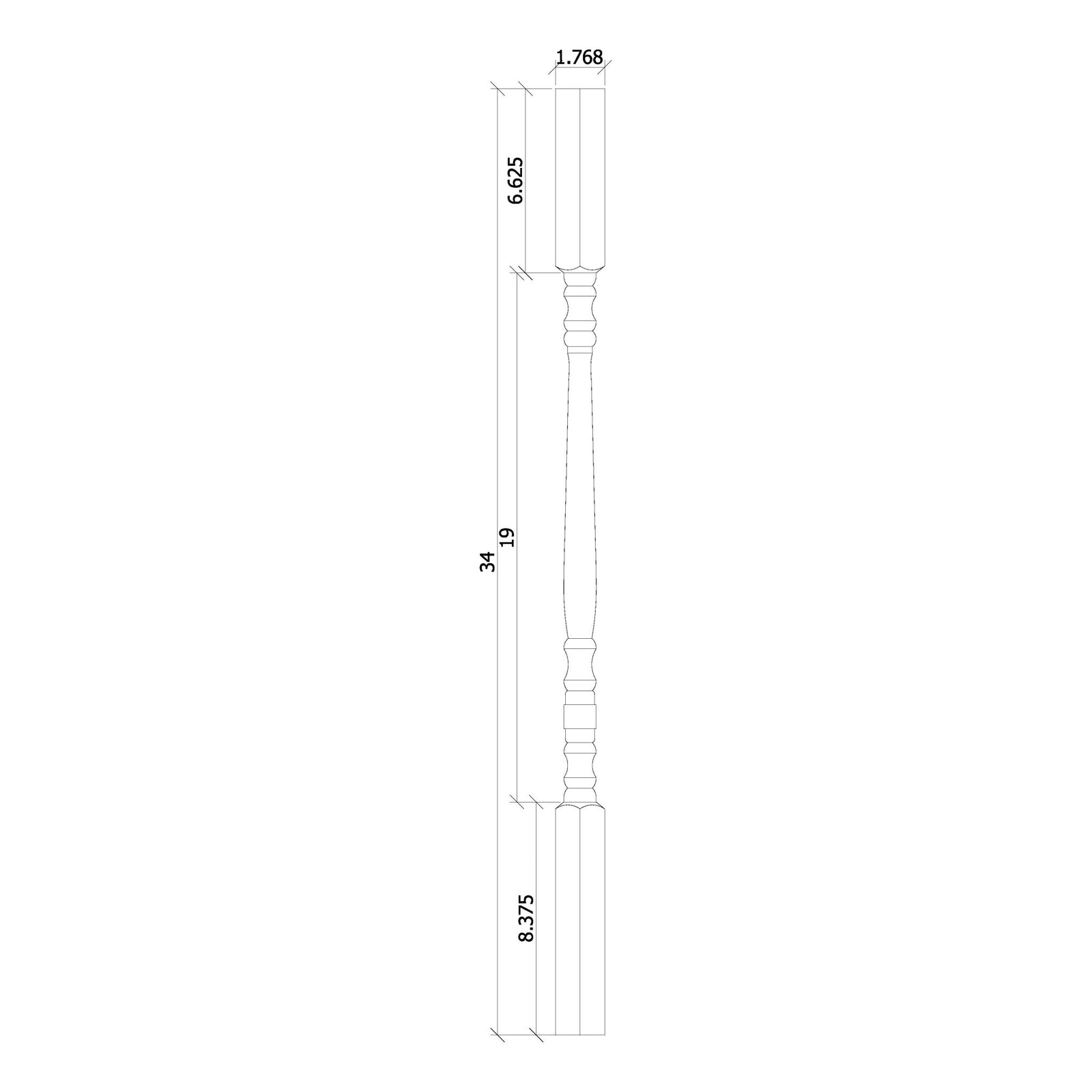 Hampton 1 - 1/4" 6134 Elegant Rise Square Top Baluster (6134, 6138, 6142) - Stair Parts USA