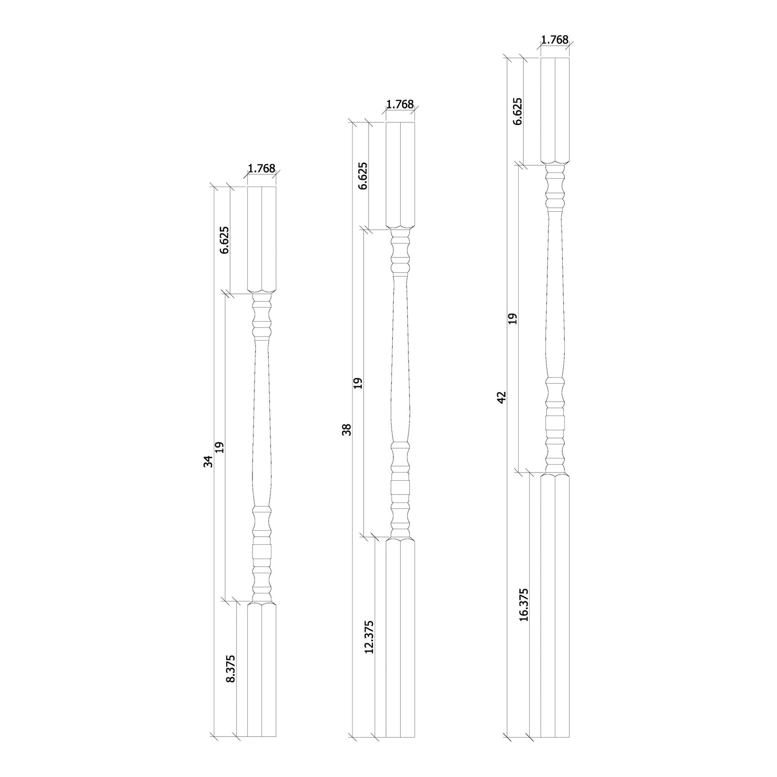 Hampton 1 - 1/4" 6134 Elegant Rise Square Top Baluster (6134, 6138, 6142) - Stair Parts USA