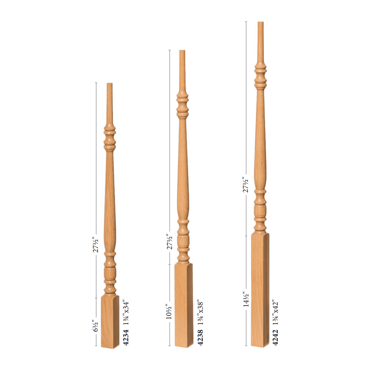 Hampton 1 - 3/4" 4234 Elegant Rise Pin Top Baluster - Stair Parts USA