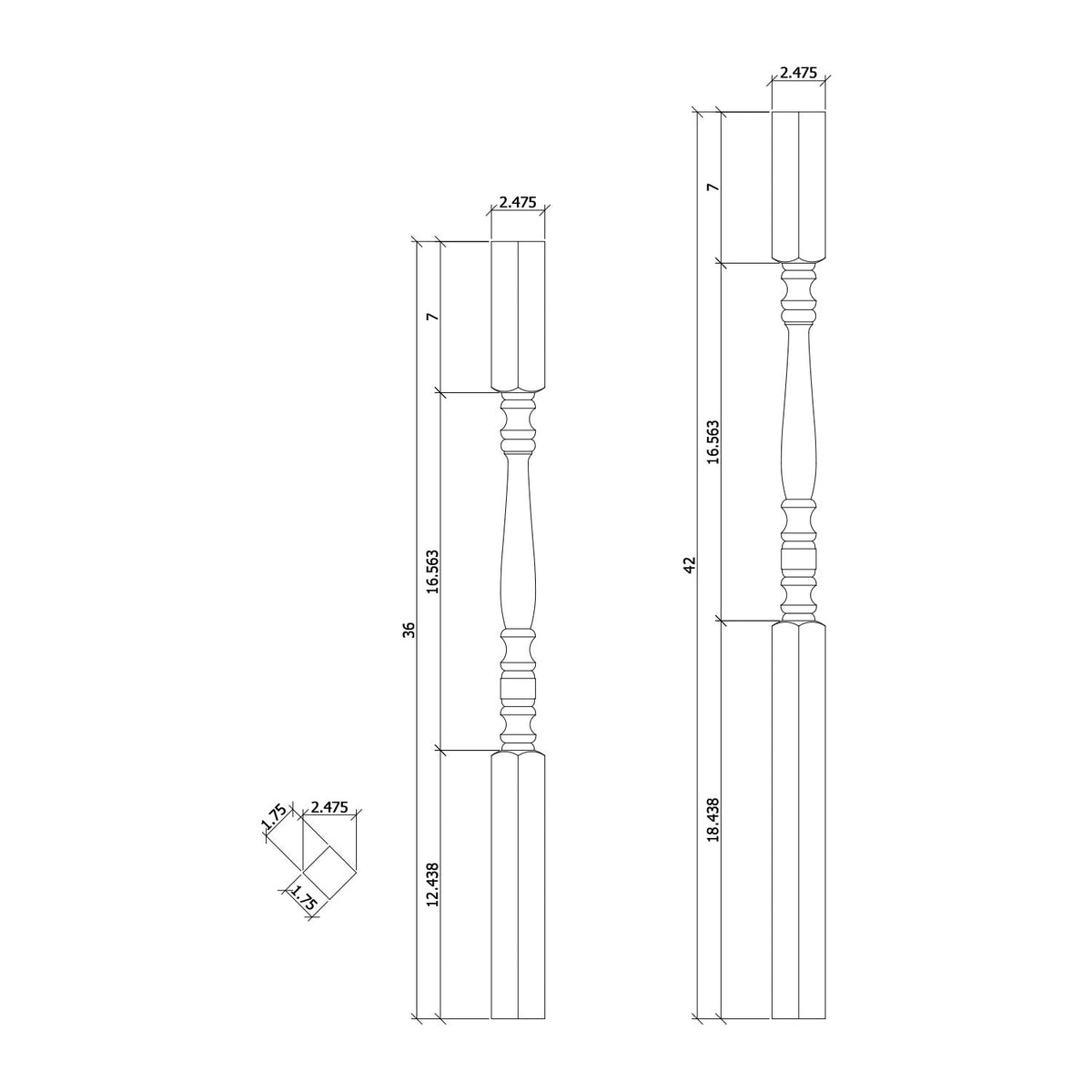 Hampton 1 - 3/4" 5005 Elegant Rise Square Top Baluster - Stair Parts USA