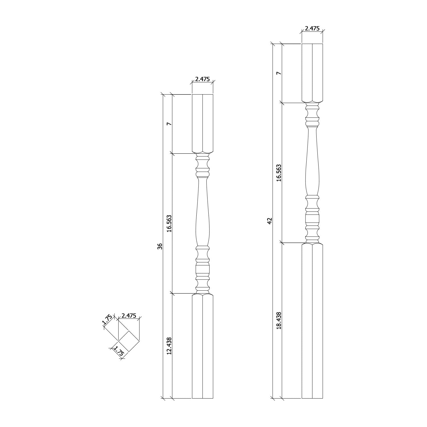 Hampton 1 - 3/4" 5005 Elegant Rise Square Top Baluster - Stair Parts USA