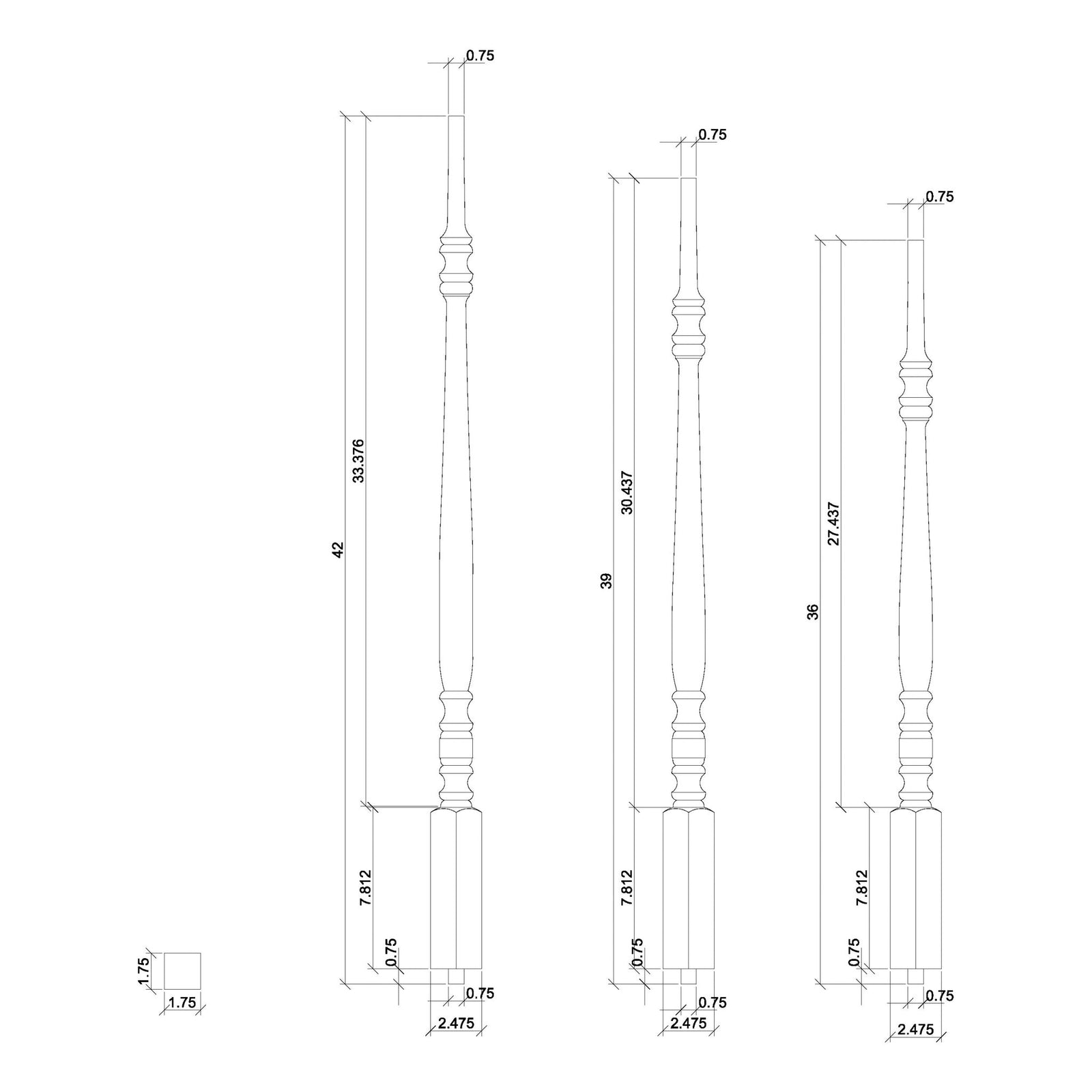 Hampton 1 - 3/4" 5300 Structural Rise Pin Top Baluster - Stair Parts USA