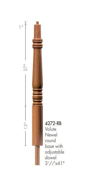 Hampton 3 - 1/2" x 41" 4272RB Pin Top Turned Newel w/Round Base and Adjustable Dowel - Stair Parts USA