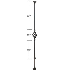 KNEE WALL SERIES: "Ole Iron Slides" - 1/2" Square x 26-1/2"-32"H Single Basket Adjustable Hollow Iron Baluster (KW-ISBAS)