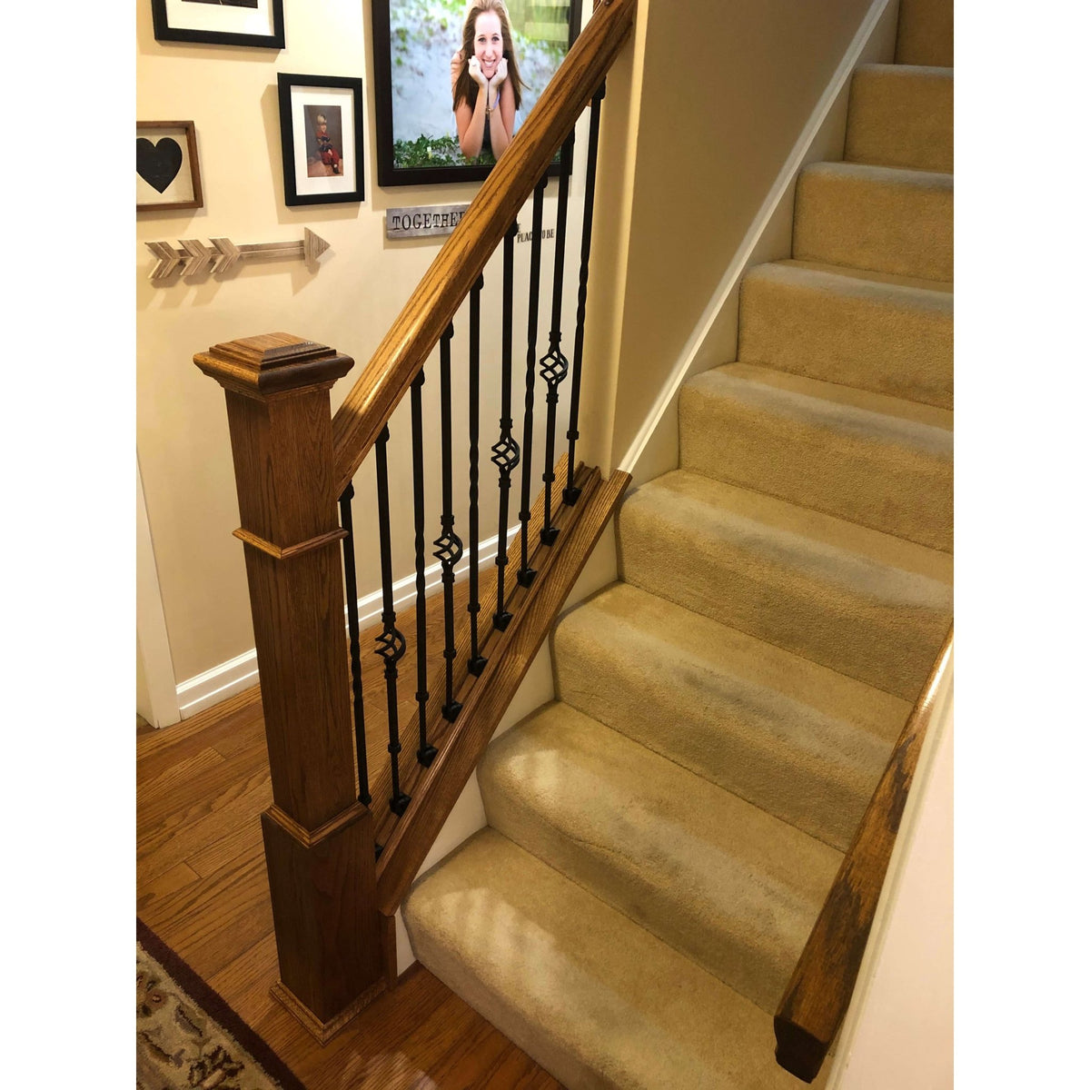 KNEE WALL SERIES: "Ole Iron Slides" - 1/2" Square x 26 - 1/2" - 32"H Single Basket Adjustable Hollow Iron Baluster (ISBAS - KW) - Stair Parts USA