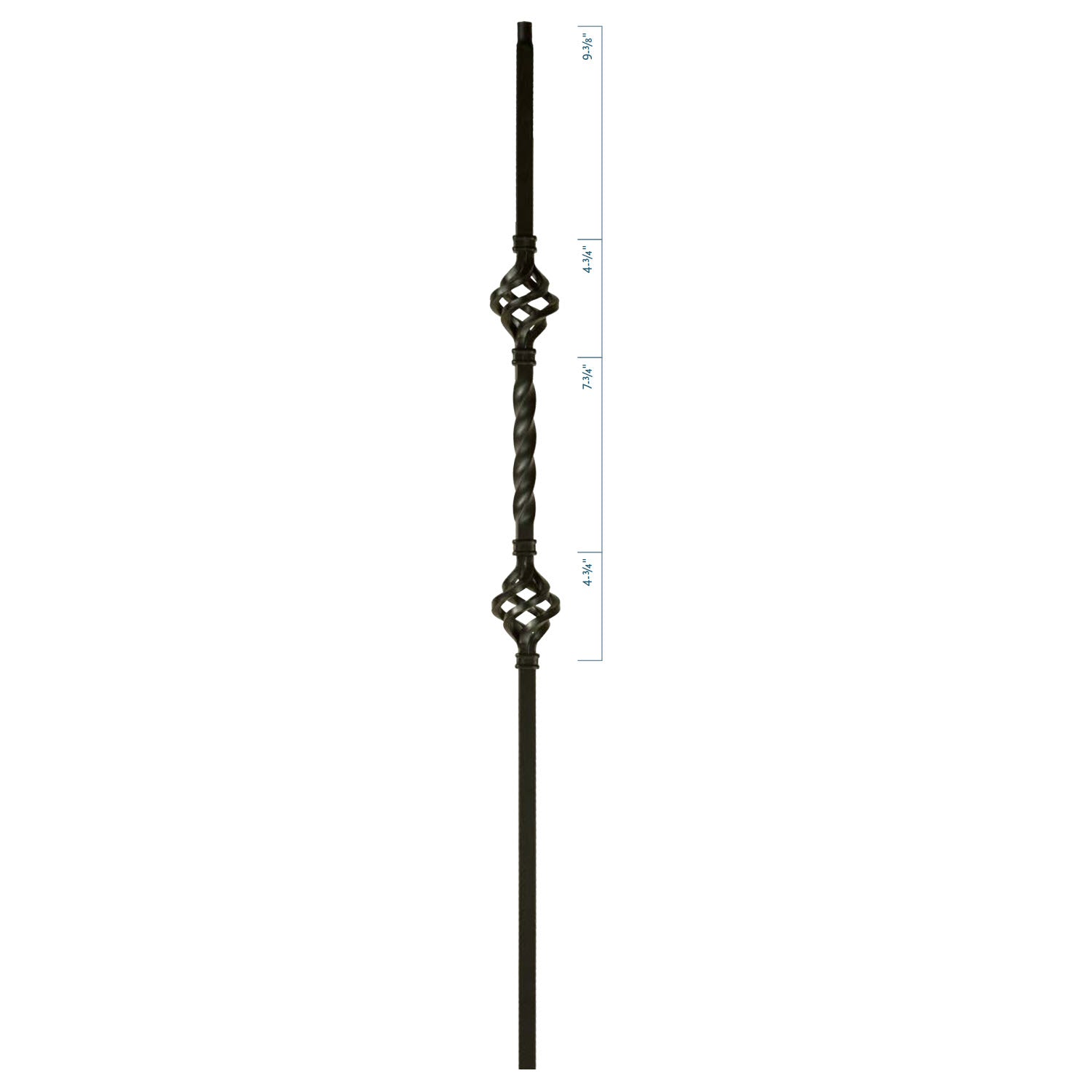 MEGA Series 3/4" Square x 44"H Double Basket Single Twist Hollow Iron Baluster (MEGA - 2BASK) - Stair Parts USA
