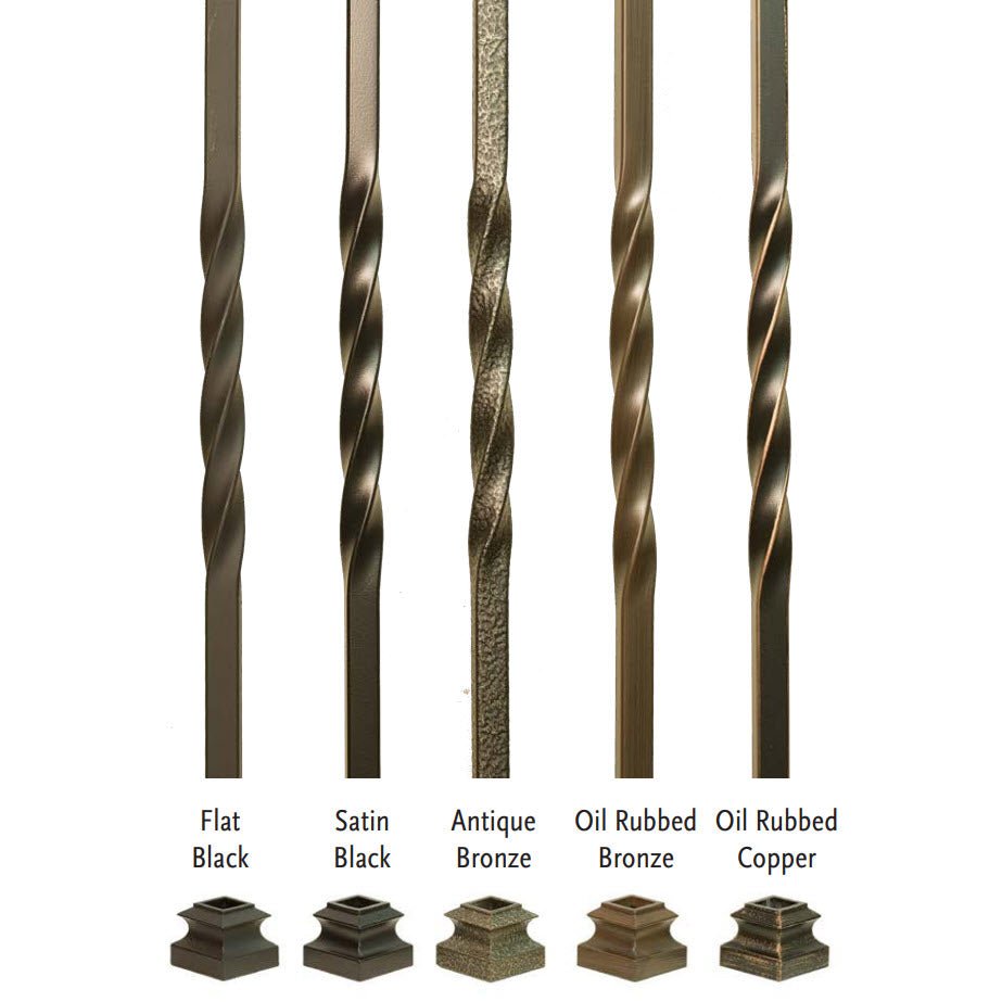 The Holmes Satin Black Mega Series features a Plain Square, 3/4" × 44" hollow iron baluster (9900TB) with a matching decorative base.